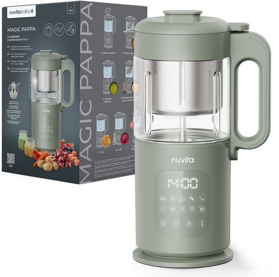 Nuvita Baby Multifunctionele 7-in-1 Magic Pappa Babyvoedingmaker 1967 - Stomen, Blenden, Hakken - Zelfreinigende Functie - Voor Babyvoeding, Soepen en Smoothies van Merkloos