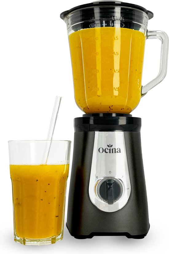 Ocina Krachtige Blender - Smoothie Maker - Met Glazen Kan - 1 Liter - 500W - Zwart van Ocina