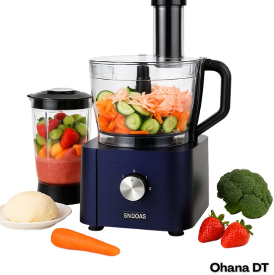 Ohana DT - Keukenmachine - Foodprocessor - Blender - 1100W - 11 in 1 Multifunctioneel - 3.2 Liter - RVS - Donkerblauw van Ohana