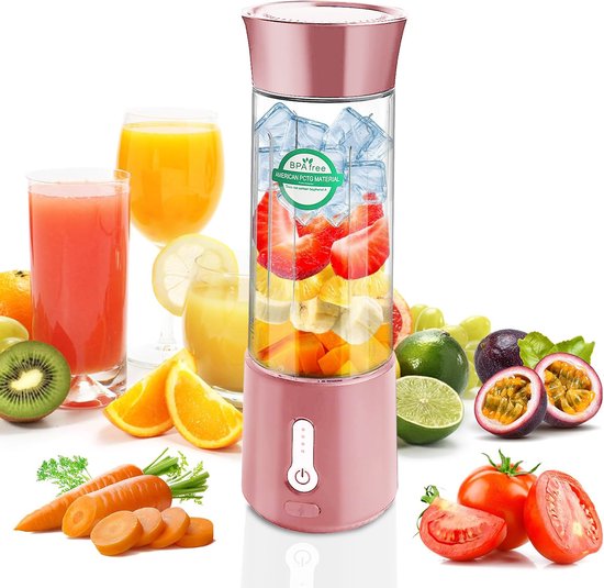 OKWISH Smoothie Makers - Draagbare Blender - USB Oplaadbare Blender - Persoonlijke Blender - 500ml - Roze van Merkloos
