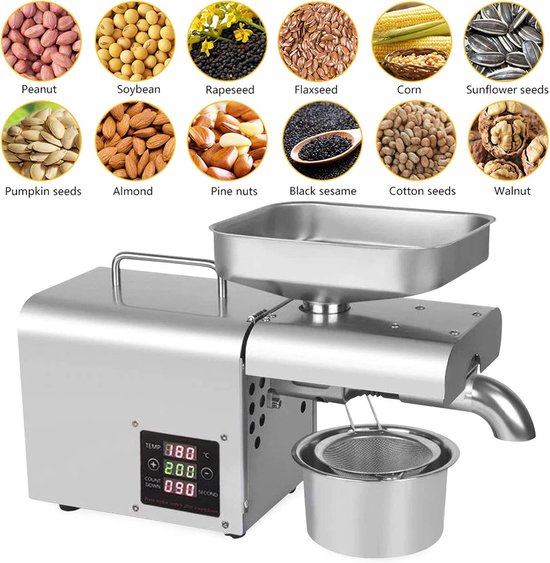 Olie Persmachine - Zaden Olie - Thuis Olie Maken - Automatische Temperatuurregeling - 610W - Zilver