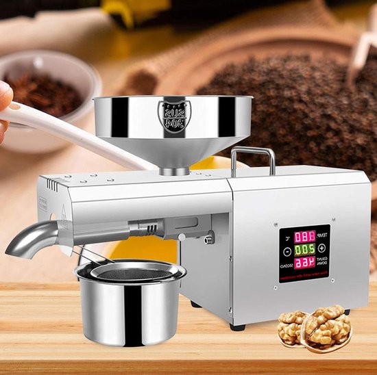 Oliepers Machine - Oliemolen Automatisch - Zelf Olie Maken - Roestvrij Staal - 3-6 kg/uur - Zilver