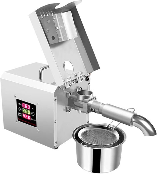 Oliepers Machine - Zaden Pers - Thuis Olie Maken - Automatische Verwarming - 300 Watt - Zilver