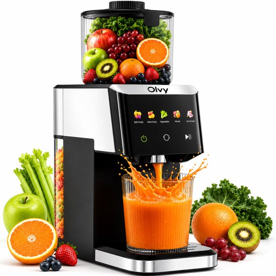 Olvy Slowjuicer - 1500ml Sapcentrifuge met Pulpcontainer - voor Groenten en Fruit - Ijsmachine - BPA-Vrij - Zwart van Olvy