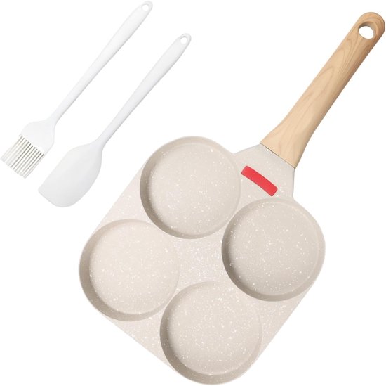 Omelet-pan met 4 gaten, antiaanbaklaag, inductie, eierpan, pannenkoekenpan, granietcoating zonder PFOA, voor ontbijt en camping