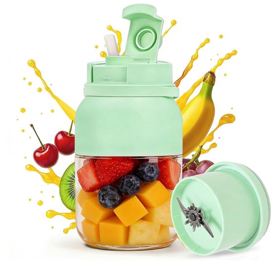 Omgoods - 1200ml Smoothie Maker met 38 Messen en Lekvrije Deksel (Groen)