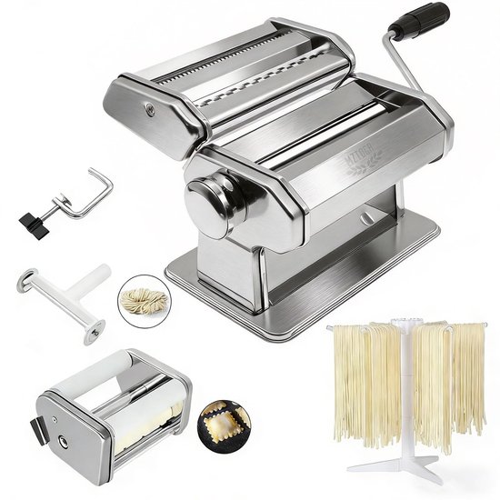 Omgoods - Pasta & Ravioli Maker Set - 150mm Stalen Noodle Maker met 9 Dikte-instellingen