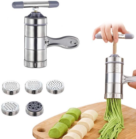 Omgoods - RVS Handmatige Pastamaker met 5 Mallen