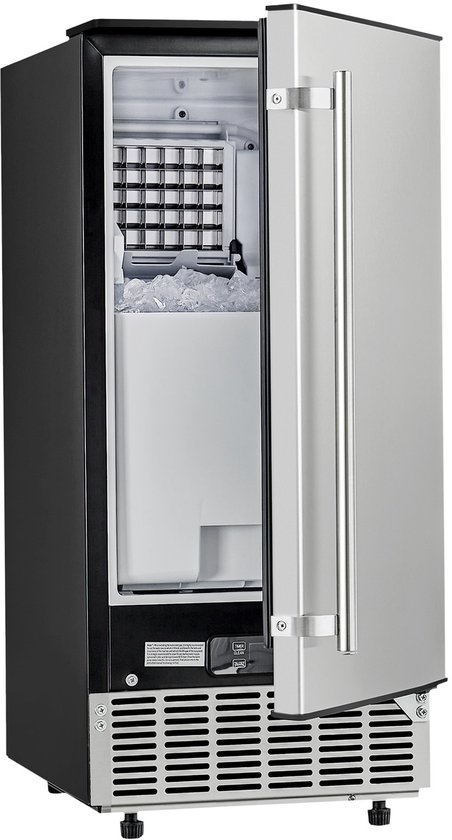 Onderbouw-inbouw-ijsmachine - capaciteit 36 kg/dag, roestvrij staal, omkeerbare deurscharnier, voor commerciële en particuliere keukens, elektrische afvoer van Merkloos