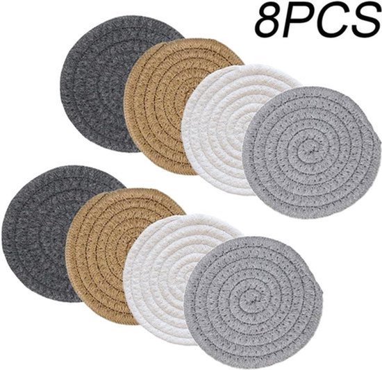Onderzetters voor glazen 8 stuks handgemaakte dranken bekeronderzetters van katoen hittebestendig - rond voor thuis restaurant bar cadeau decoratie van Merkloos