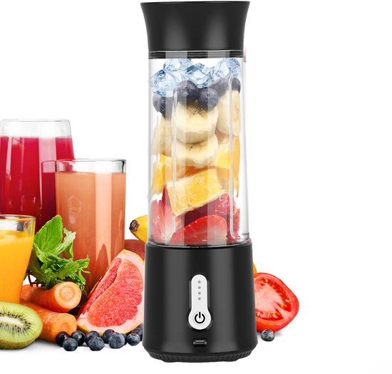 Oneay Draagbare Blender met USB-oplaadfunctie – Compacte Smoothiemaker met 500 ml Glazen Beker – 304 RVS Messen – Ideaal voor Shakes en Smoothies (Zwart) van Merkloos
