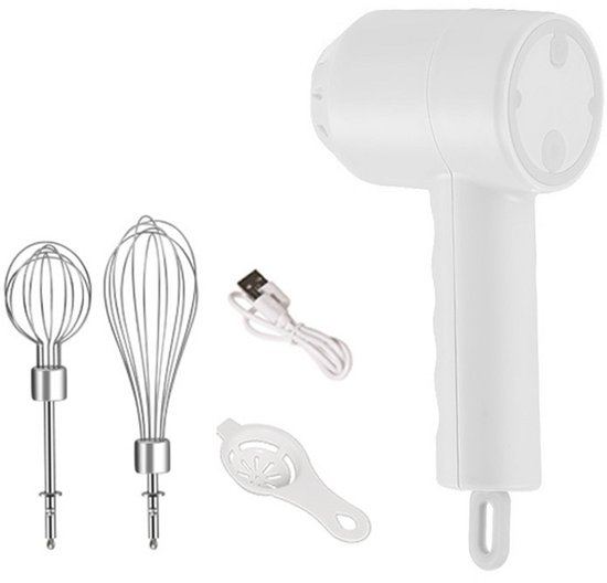 Oneay Draagbare, draadloze elektrische handmixer met 3 instelbare snelheden, lichtgewicht en oplaadbaar via USB,Wit