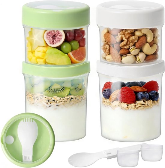Ontbijt Potten - Yoghurt Bekers - Maaltijd Voorbereiding - Droog Nat Scheiding - 920ml 560ml 360ml - Wit Groen van Merkloos