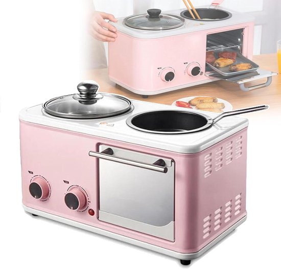 Ontbijtapparaat - Keukenmachine Alles-in-één - Compleet Ontbijt Maken - 4-in-1 Multifunctioneel - 8 Liter Oveninhoud - Roze