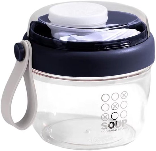 Ontbijtbeker - Yoghurtbeker - Vooraf Klaarmaken - Luchtdicht Deksel - 650ml - Blauw van Merkloos