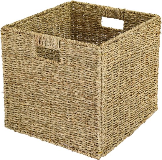 Opbergmand van gevlochten zeegras, geschikt voor Kallax, 32 x 34,5 x 32 cm, stijlvolle en duurzame opbergoplossing voor huis en kantoor van Merkloos
