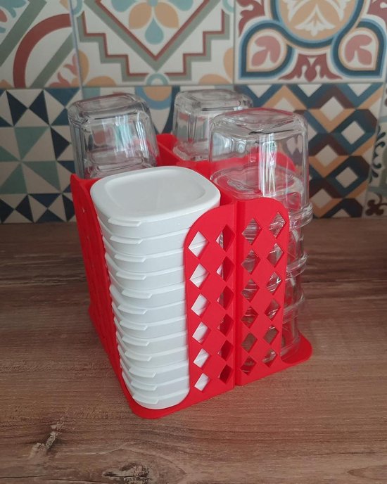 Opbergrek Yoghurtpotten - Yoghurtmaker Accessoire - Keuken Organiseren - 3D Geprint Frankrijk - 12 Potten - Rood