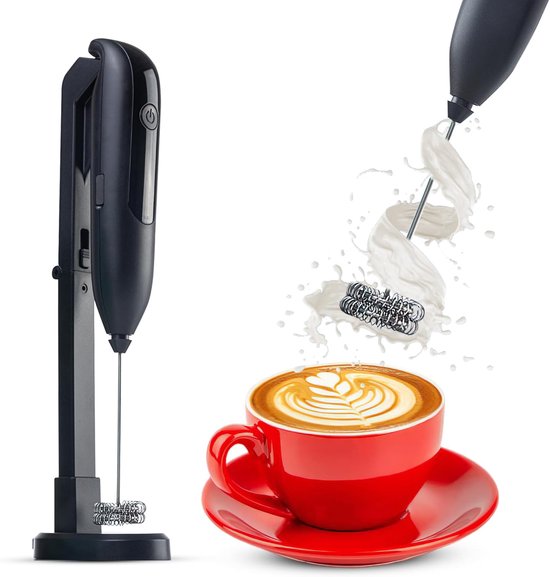 Oplaadbare draagbare melkopschuimer met standaard voor latte art/koffiemixer/dubbele garde Melkopschuimer/handmatige koffieopschuimer/elektrische garde Opschuimer/handmatige drankmixer van Merkloos