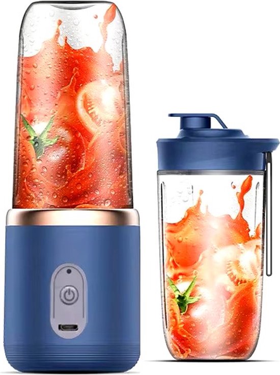 Oplaadbare On-the Go Blender met 2Cups - Krachtige Multifunctionele Blender - Perfect voor Smoothies, Shakes, Fruit en Groentesappen - Inhoud 2Cups: 400ml - Kleur: Blauw - van Merkloos