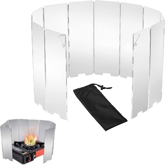 Opvouwbare Aluminium Windscherm voor Gasfornuis - 10 Platen - Ideaal voor BBQ, Kamperen en Picknicks