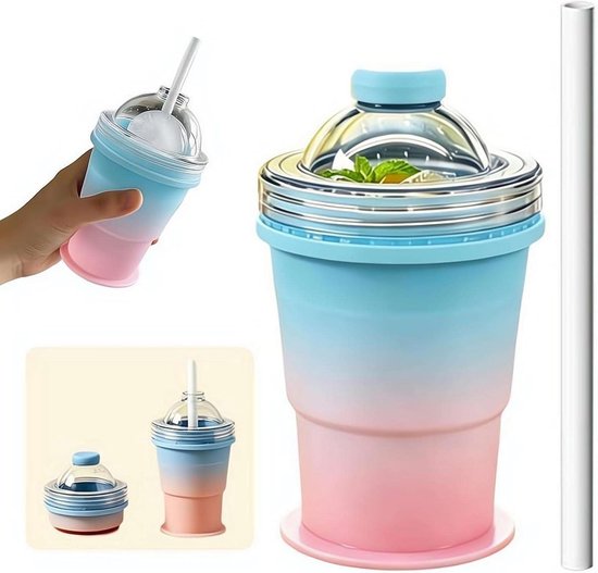 Opvouwbare Ijsbal Maker Beker - Dubbele Functie Beker - Dranken Koelen - 2-in-1 Ontwerp - 325 ml - Kaasgeel