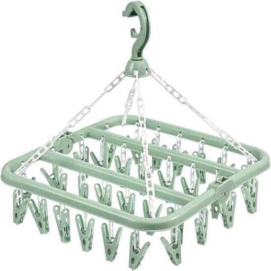 Opvouwbare kledingdroger met 32 clips voor ondergoed en sokken - winddichte hanger voor kleine wasgoedstukken