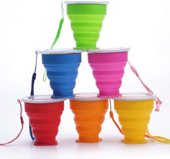Opvouwbare Reisbeker Silicone - 6-delig Set, Draagbaar en Herbruikbaar voor Kamperen en Wandelen