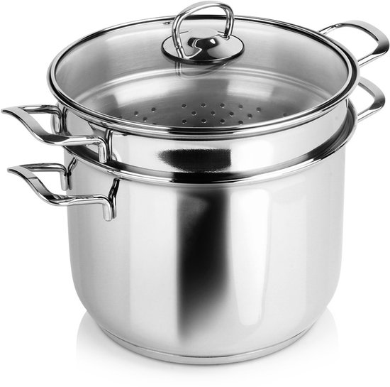 Orion Anett Serie - Roestvrijstalen Pastapan - 6 liter - Met Glazen Deksel - Voor Inductie van Merkloos