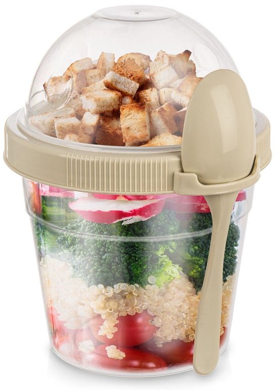 Orion - Yoghurtbeker met Lepel - 400 ml - Transparant met Beige - BPA-vrij