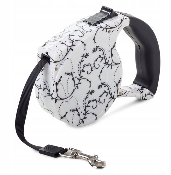 OUYAYING Serie - Automatische Hondenriem - 5m - 15kg - Wit met Lelies van Merkloos