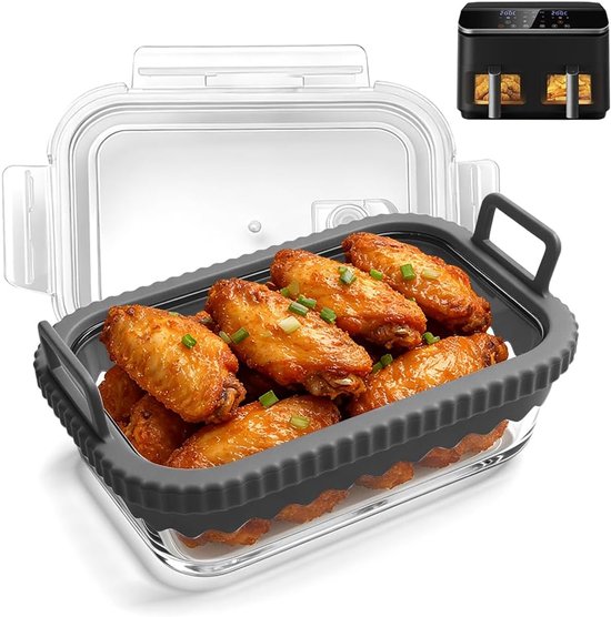ovenschaal voor Airfryer, ovenschaal glas met deksel, ovenschaal Airfryer voor Ninja AF400EU/AF500EU/SL400EU heteluchtfriteuse, airfryer-accessoires met siliconen handgrepen, BPA-vrij