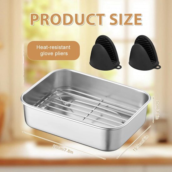 Ovenschaal voor airfyer, 20 x 15 x 5 cm, vierkante ovenschaal met druiprooster en hittebestendige handgrepen, heteluchtfriteuse-accessoires voor Ninja, Cosori, Philips