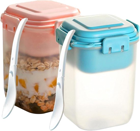 Overnight Oats Container - Yogurt Pot Cereal Cup - Ontbijt Meenemen - Lekvrij Ontwerp - 450ml - Transparant