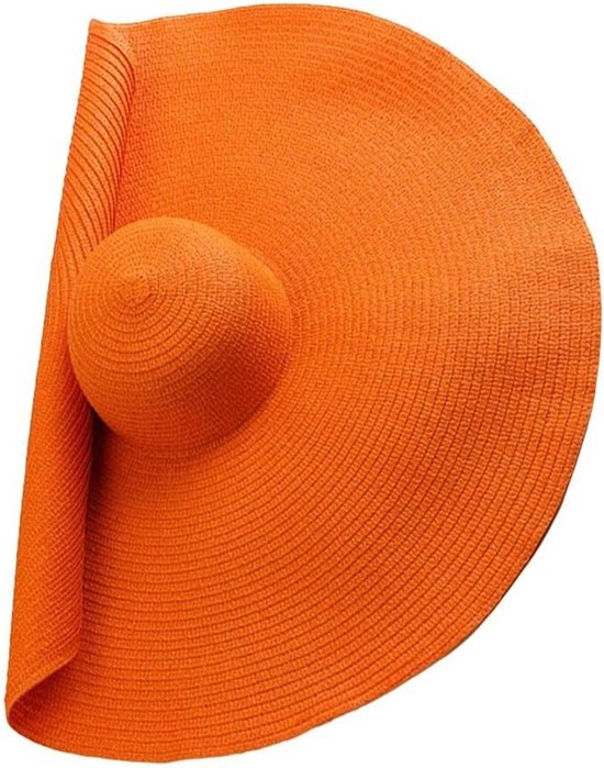 Oversized Strandhoed met Brede Rand - Vouwbare Strohoed voor Zomer, Bescherming tegen de Zon en Gemakkelijk Opbergen - Oranje 6 7/8-7 1/8 van Merkloos
