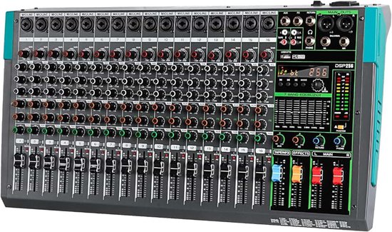 PA16 Professionele 16-kanaals mixer DJ-controller met 256 DSP-effecten Bluetooth-ingang USB-speler 48V fantoomvoeding
