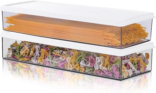 Pack of 2 Spaghetti Storage - Lying Pasta Storage Box - Transparante Noodle Opslag met Deksel - BPA Vrije Pasta Container voor Pasta - Cereal en Snack Opslag (1100ml) van Kichly