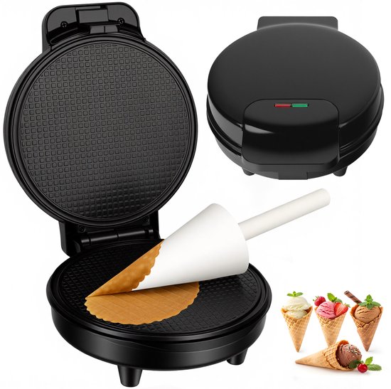 Pannenkoekenmachine En Crêpemachine – Wafelijzer – Dubbelzijdige Verwarming – 1000W – Anti-Aanbaklaag – Met Kegelvormige Accessoires