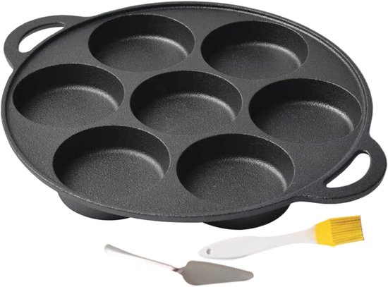 Pannenkoekenpan - gietijzeren bakplaat | platte pannenkoek koekenpannen voor ei, anti-aanbak gereedschap met 7-gaats ontwerp voor het koken van biefstuk crêpe pizza ontbijt frituren bakken grillen