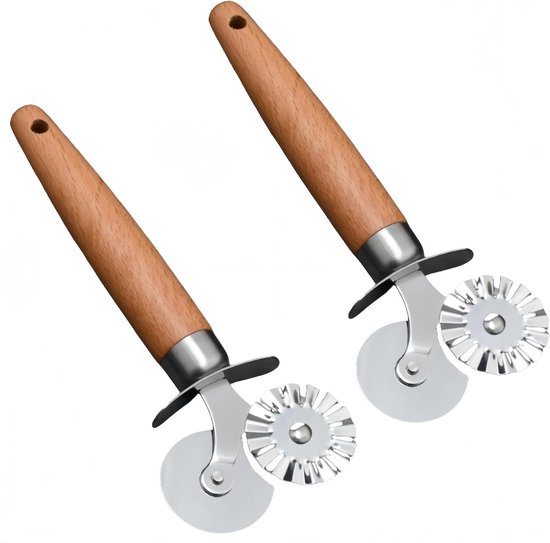Pasta Accessoires Set - Roestvrij Stalen Pastasnijders voor Ravioli - 2 Stuks met Zinklegering Roosterwals - Deegsnijders en Deegrollers met Wieltjes
