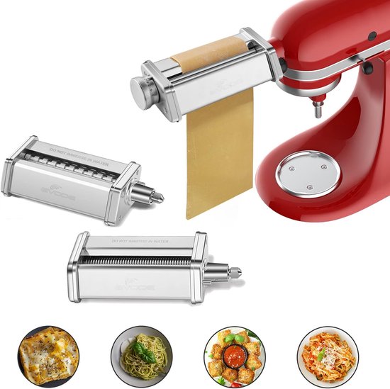 Pasta Attachment voor KitchenAid Stand Mixer Inbegrepen Pasta Sheet Roller, Spaghetti Cutter en Fettuccine Cutter Pasta Maker RVS Accessoires 3 Stks doo van Merkloos