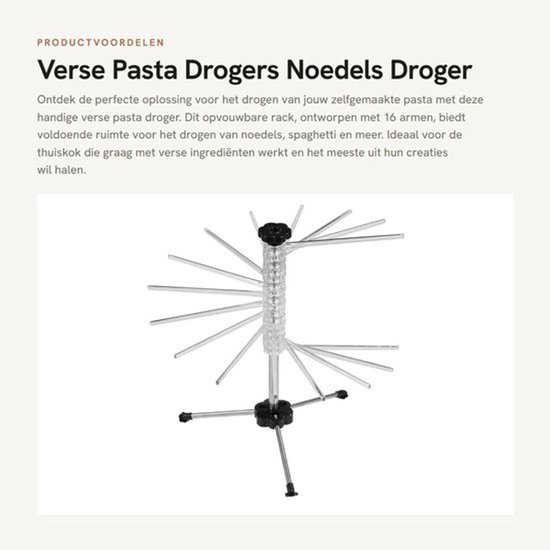Pasta Droger Hoogwaardig Materiaal - Opvouwbaar Droogrek - 16 Armen - Draaibare Stangen - Eenvoudig Opbergen - Hygiënisch Ontwerp