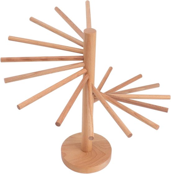 Pasta Drying Rack - 16 Hanging Rods Noodle Dryer Holder - Detachable Collapsible Solid Wood Hanger - Homemade Fresh Noodle Stand - Kitchen Use pasta droogrek van Merkloos