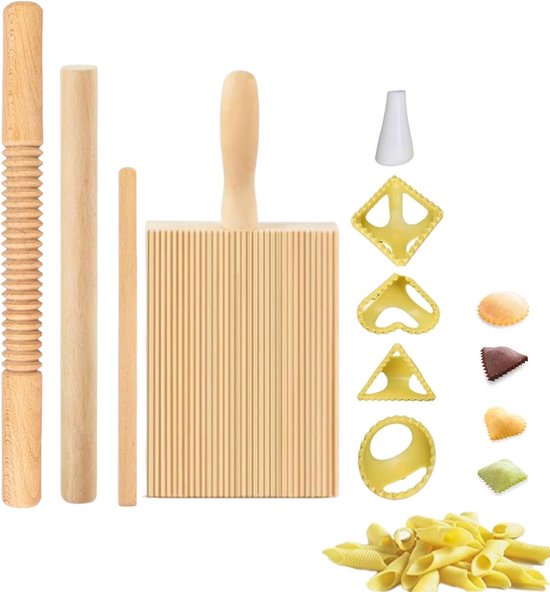 Pasta Gereedschap Set - Keuken Helpers - Zelf Pasta Maken - 8 Delige Kit - Hout Materiaal - Natuurlijk