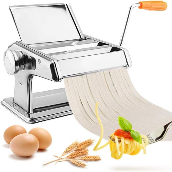 Pasta machine - Manual pasta maker with 2 different noodle rollers - Non-slip handle for fresh homemade spaghetti, fettuccine, lasagna, ribbon noodles van Merkloos