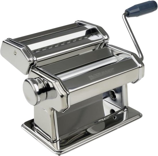 Pasta machine verstelbaar 195 x 16 x 17 cm Easy Prepare houder voor bevestiging aan het werkblad - zilver blauw - 1 stuk pasta roller van Easy Prepare