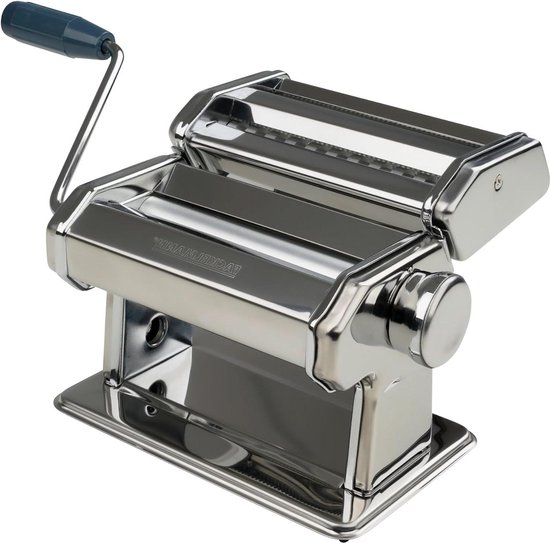 Pasta machine verstelbaar - Fackelmann - 195 x 16 x 17 cm - Easy Prepare - met houder - bevestiging aan werkblad - zilver blauw - 1 stuks pasta roller van Fackelmann