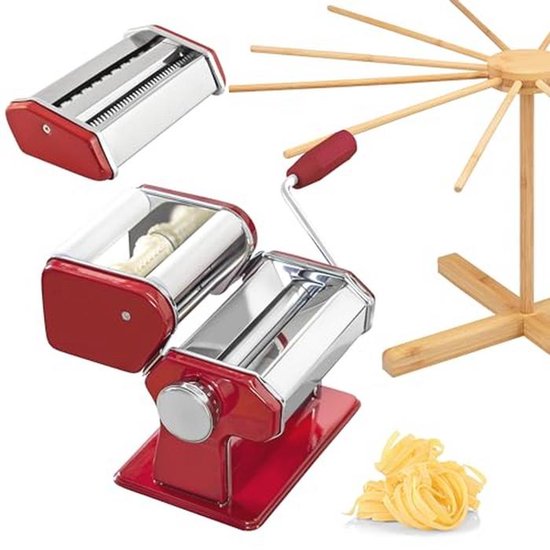 Pasta machine voor het maken van spaghetti, ravioli en lasagne met bamboe pastadroger van Merkloos