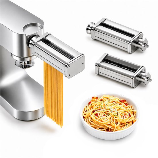 Pasta Maker Attachment voor Kenwood Staande Mixer 3-delig – Pasta Roller, Spaghetti Cutter & Fettuccine Cutter – Roestvrijstalen Accessoires Incl. Adapter – Mixer Accessoires voor Kenwood van MMOBIEL