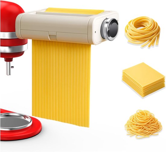 Pasta Maker Attachment voor KitchenAid Staande Mixer 3-delig – Pasta Roller, Spaghetti Cutter & Fettuccine Cutter – Roestvrijstalen Accessoires - Mixer Accessoires voor KitchenAid van MMOBIEL