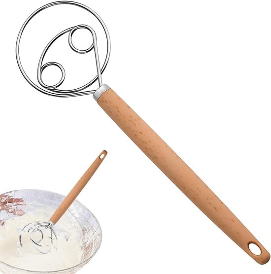 Pasta Mixer met Roestvrijstalen Spiral Design, Ideaal voor Deeg en Eieren, Inclusief Houten Handvat, 1 Stuk van Merkloos